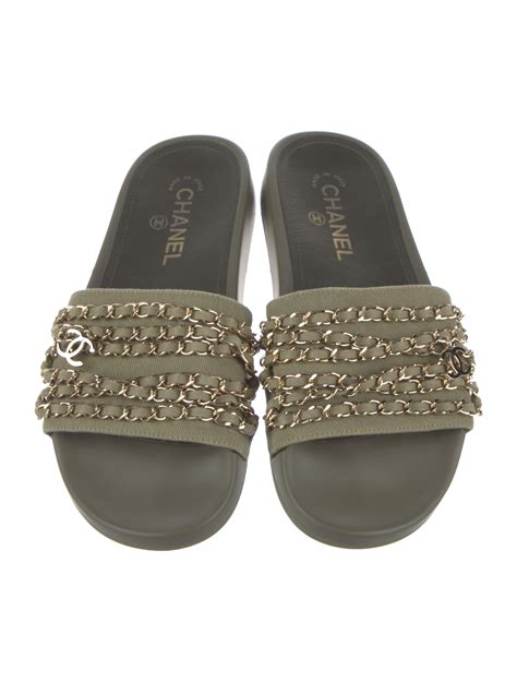 chanel chain link slides|authentic Chanel sandals.